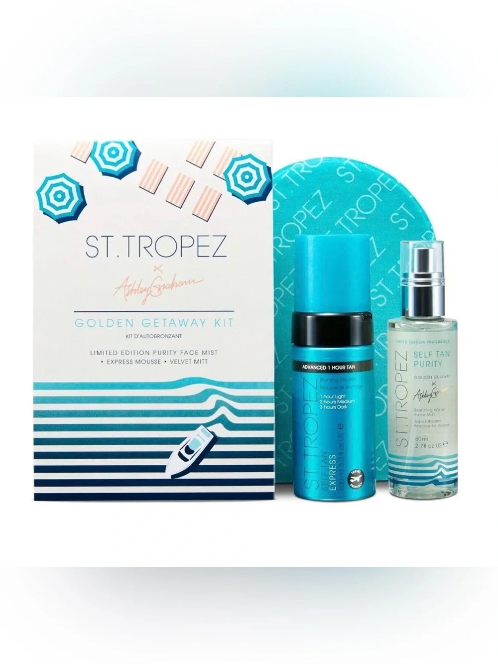 New & Sealed St. Tropez x Ashley Graham Golden Getaway Kit~3 Pc Self Tanner Set